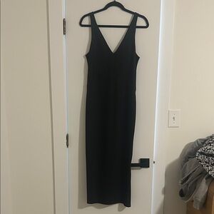 Black V-Neck Midi Slip Dress